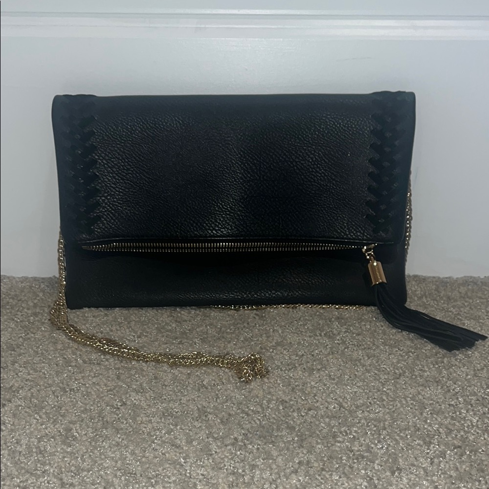 Moda Luxe Black and Gold Clutch with Textured Design